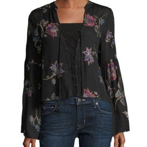 Vintage Havana | Lace Up Embroidered Floral Top